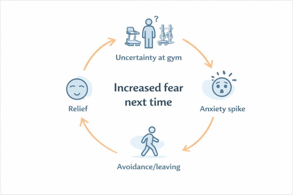 Diagram of how gym avoidance reinforces gym anxiety.