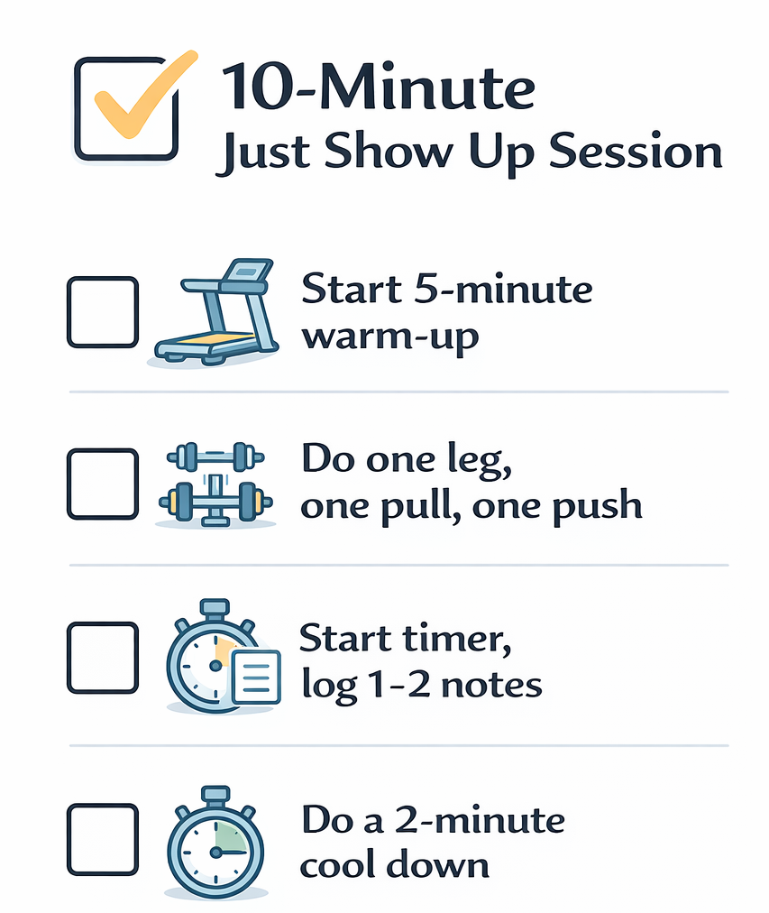 Alt: Beginner gym session checklist with 4 steps.