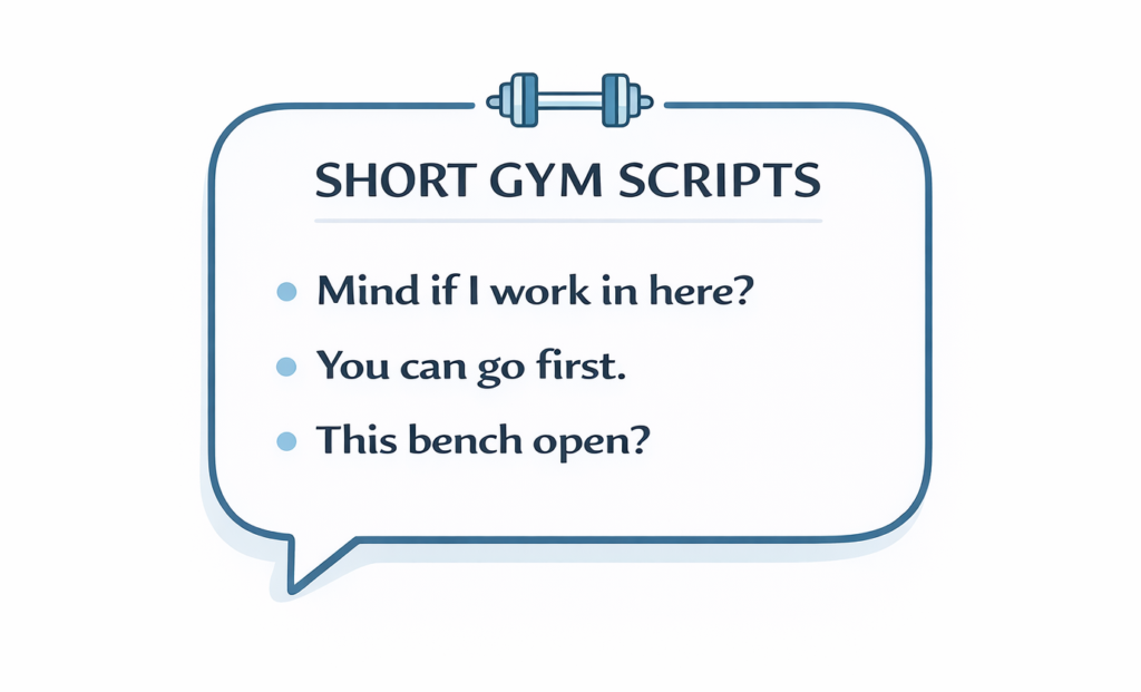 Simple scripts for asking for help and handling gym social moments.